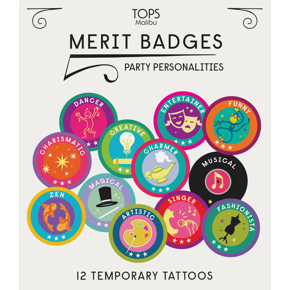 Party Personalities Merit Badge Temporary Tattoos